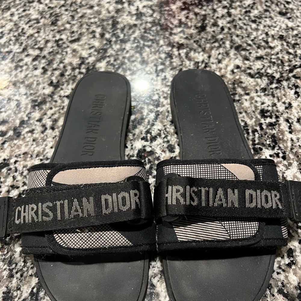 Christian Dior Black and Gray Slides, Euro 40, US 8.5/9